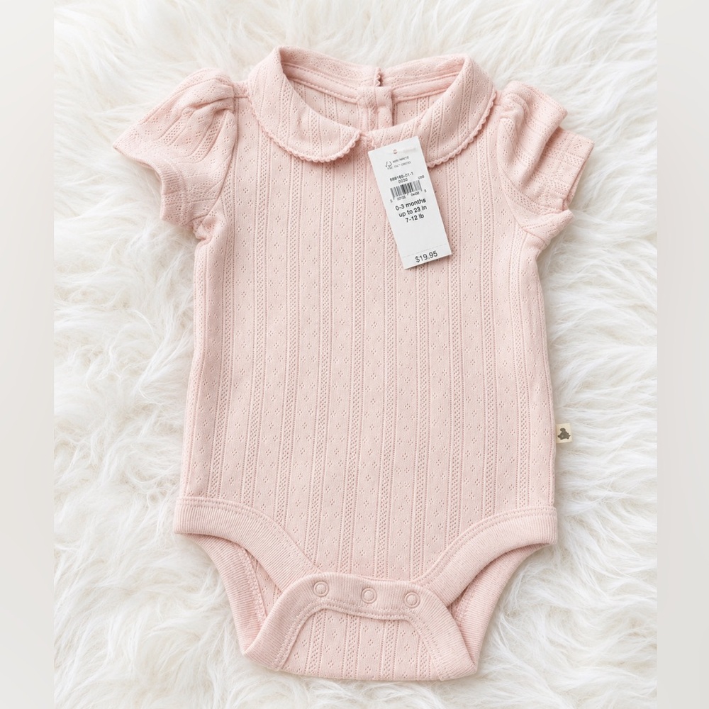 Baby Gap Pink Pointelle Short Sleeve Onesie 0–3 Months NWT